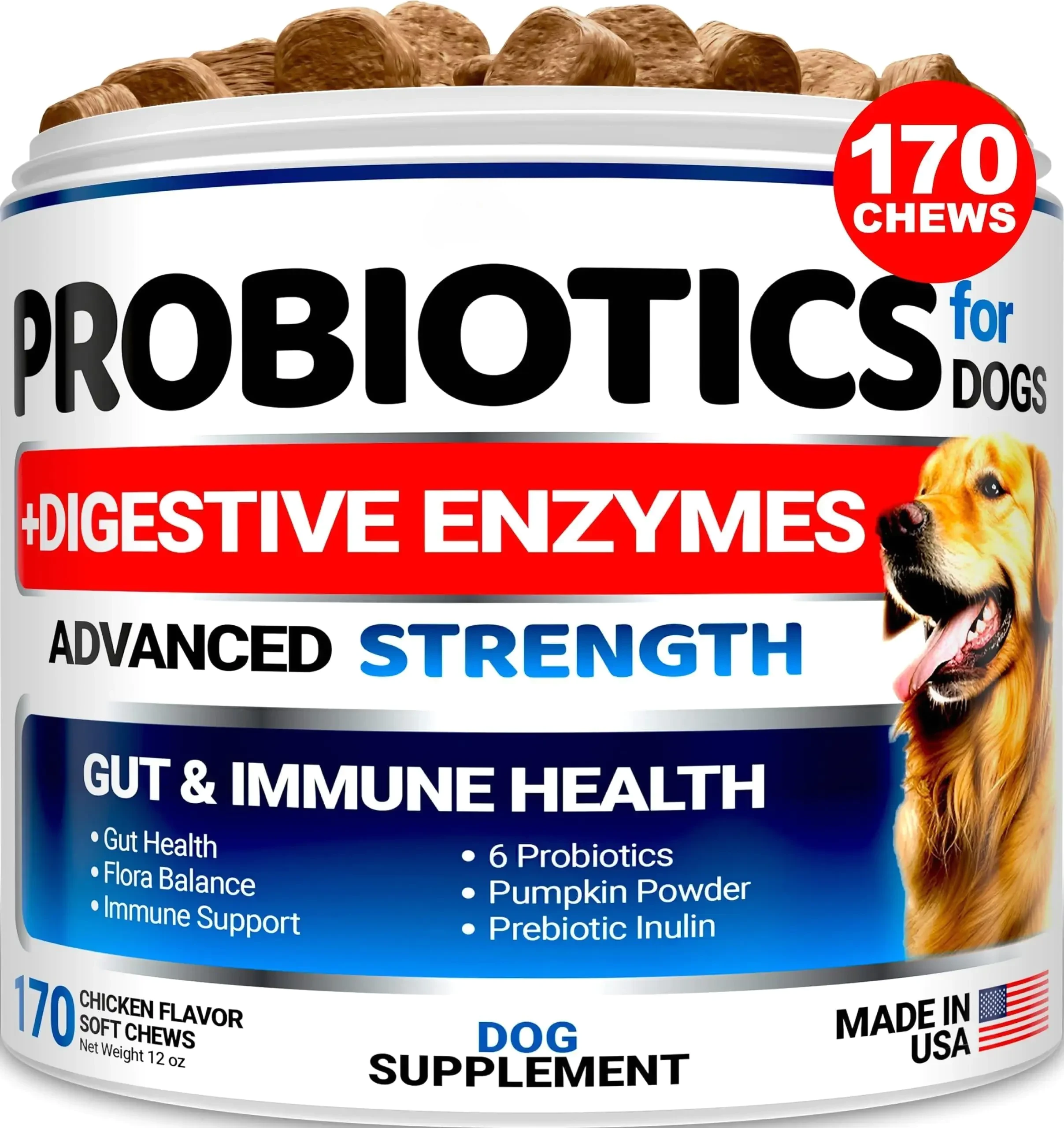 Dog Probiotics & Digestive Enzyme Chews – 170 Count
